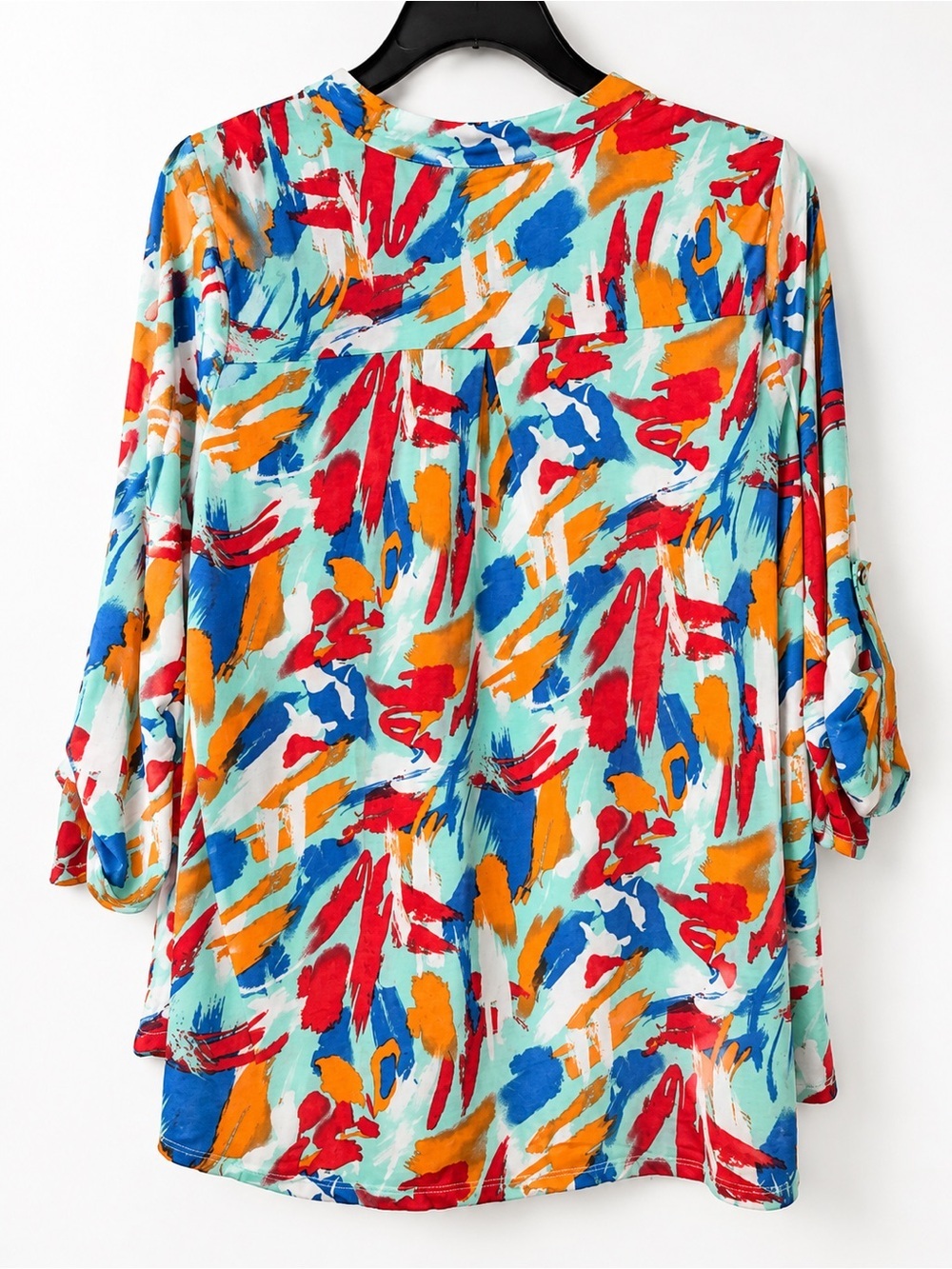 Dear Scarlett XL Abstract Brushstroke Tunic Top Roll Tab Sleeve NWT - Picture 4 of 8